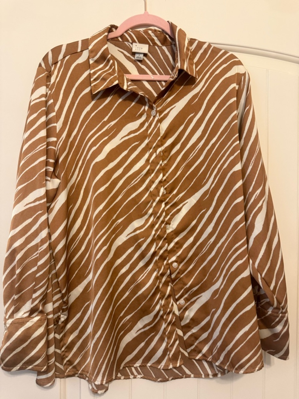 a new day Brown and Cream Zebra-Stripe Button Blouse